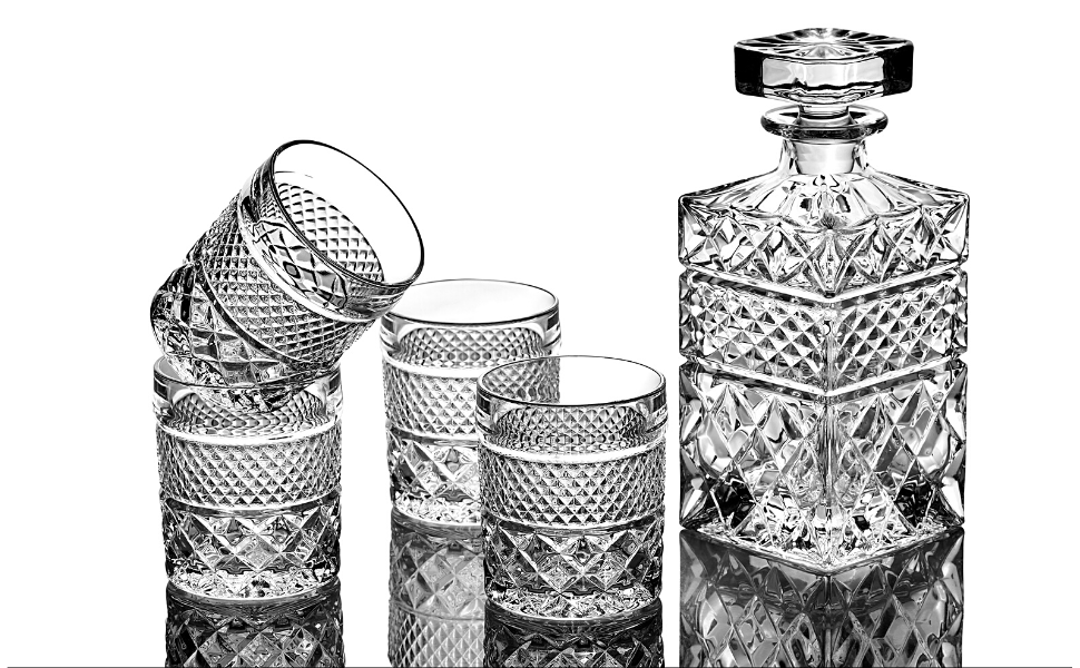 Set de regalo de decantador de whisky con 4 vasos y piedras enfriadoras artesanales