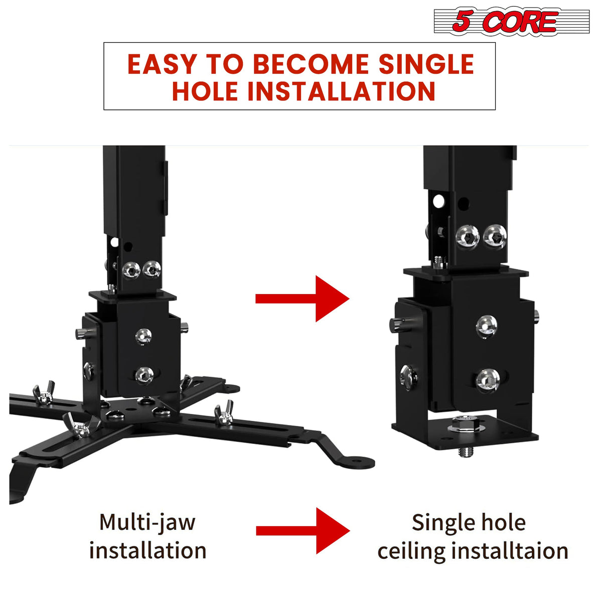 Soporte universal de techo y pared para proyector 5Core, ajustable, de bajo perfil, capacidad de 40 lb