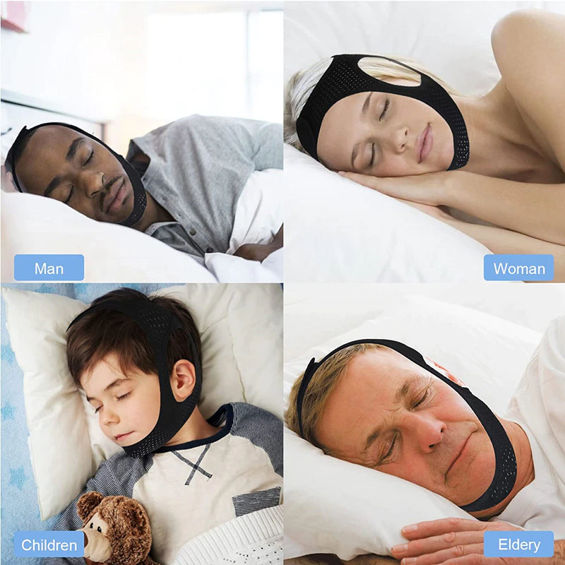 Correa antirronquidos para la barbilla, dispositivo para la apnea del sueño, banda para detener ronquidos, solución para el sueño sin ronquidos y soporte mandibular.