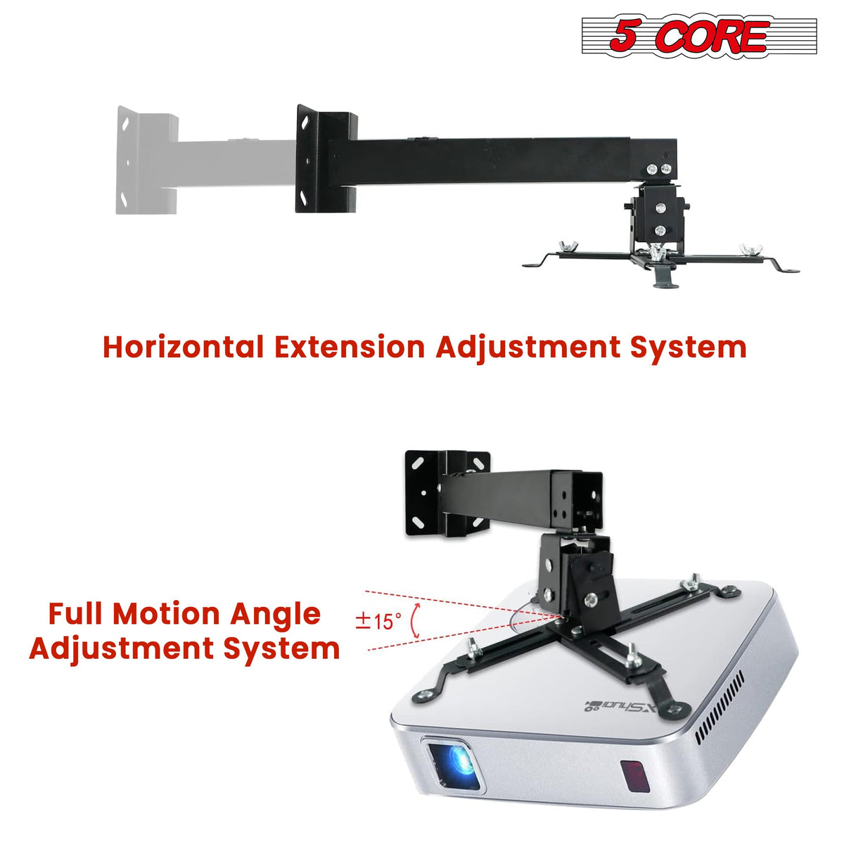 Soporte universal de techo y pared para proyector 5Core, ajustable, de bajo perfil, capacidad de 40 lb
