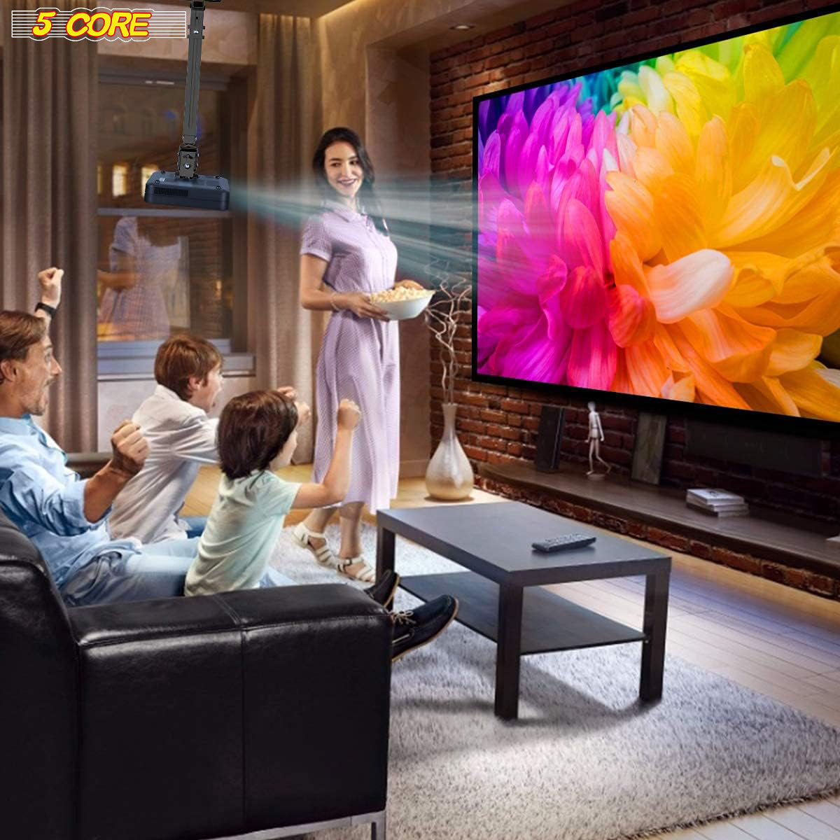 Soporte universal de techo y pared para proyector 5Core, ajustable, de bajo perfil, capacidad de 40 lb