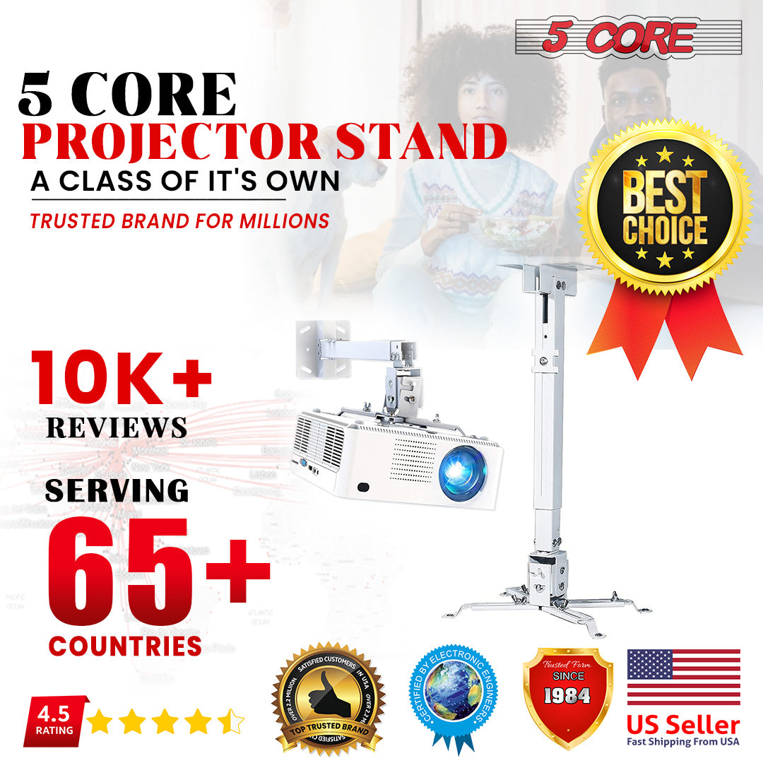Soporte universal de techo y pared para proyector 5Core, ajustable, de bajo perfil, capacidad de 40 lb