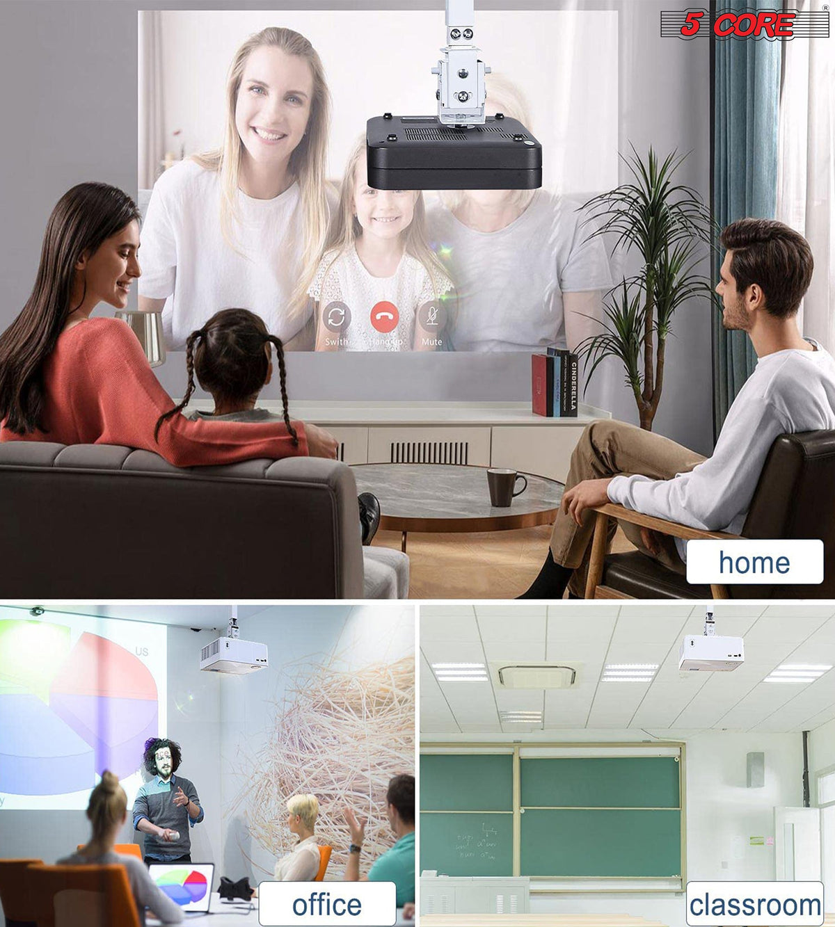 Soporte universal de techo y pared para proyector 5Core, ajustable, de bajo perfil, capacidad de 40 lb