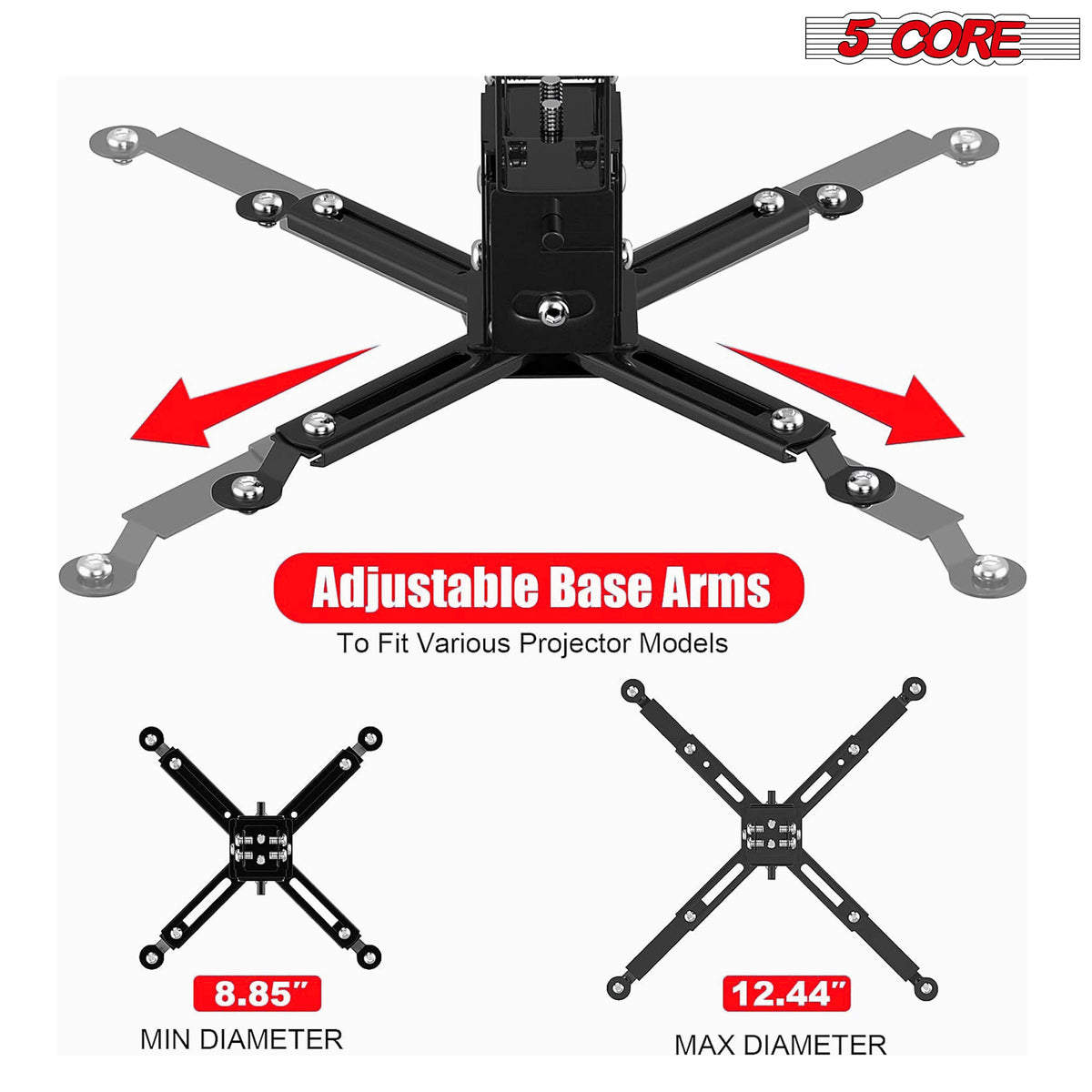Soporte universal de techo y pared para proyector 5Core, ajustable, de bajo perfil, capacidad de 40 lb