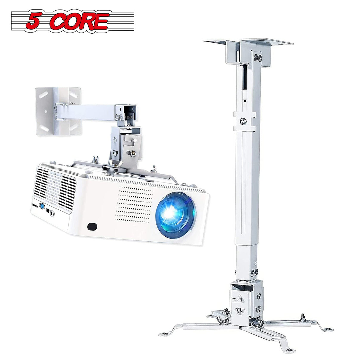 Soporte universal de techo y pared para proyector 5Core, ajustable, de bajo perfil, capacidad de 40 lb