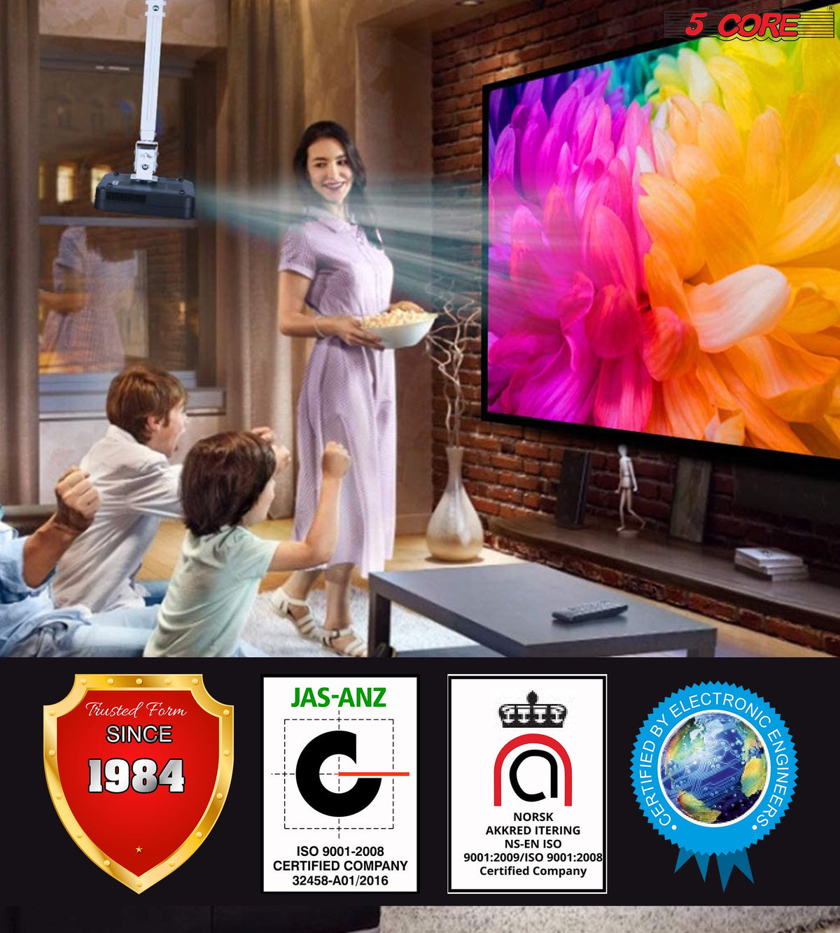 Soporte universal de techo y pared para proyector 5Core, ajustable, de bajo perfil, capacidad de 40 lb